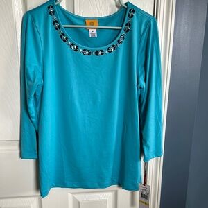 Ruby Road Blue Embellished Women's Top size M NWT